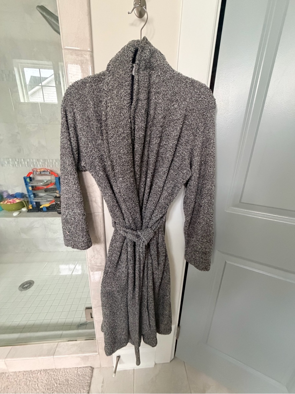 stars above Plush Gray Hooded Robe with Belt